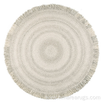 Beige Wool fendi round area rug with tassels